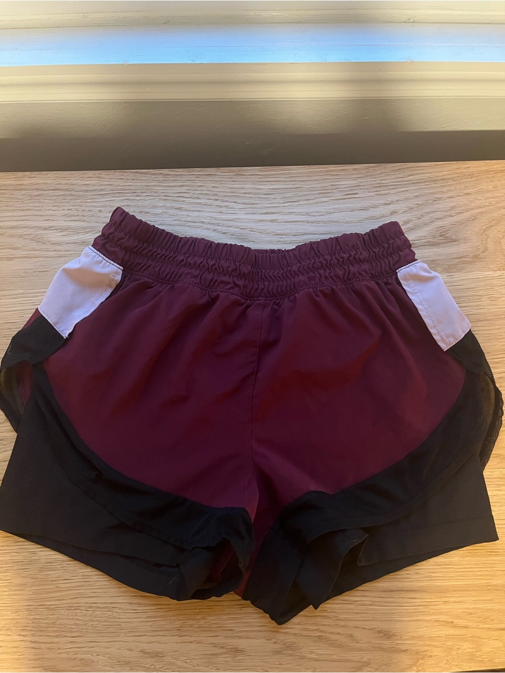 MPG Maroon and Black Athletic Running Shorts with Light Gray Accents